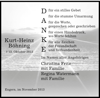 Traueranzeige von Kurt-Heinz Böhning von Schaumburger Nachrichten