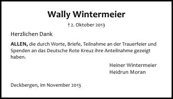 Traueranzeige von Wally Wintermeier von Schaumburger Nachrichten