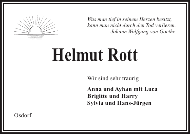 Traueranzeigen von Helmut Rott | trauer-anzeigen.de