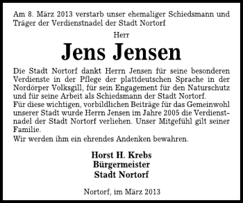 Traueranzeige von Jens Jensen von Kieler Nachrichten / Segeberger Zeitung