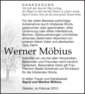 Traueranzeige von Werner Möbius von Leipziger Volkszeitung