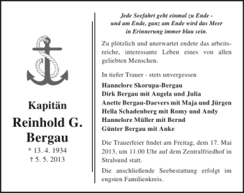 Traueranzeige von Reinhold G. Bergau von Ostsee-Zeitung