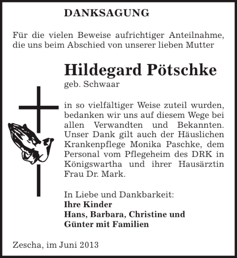 Traueranzeigen Von Hildegard P Tschke Trauer Anzeigen De