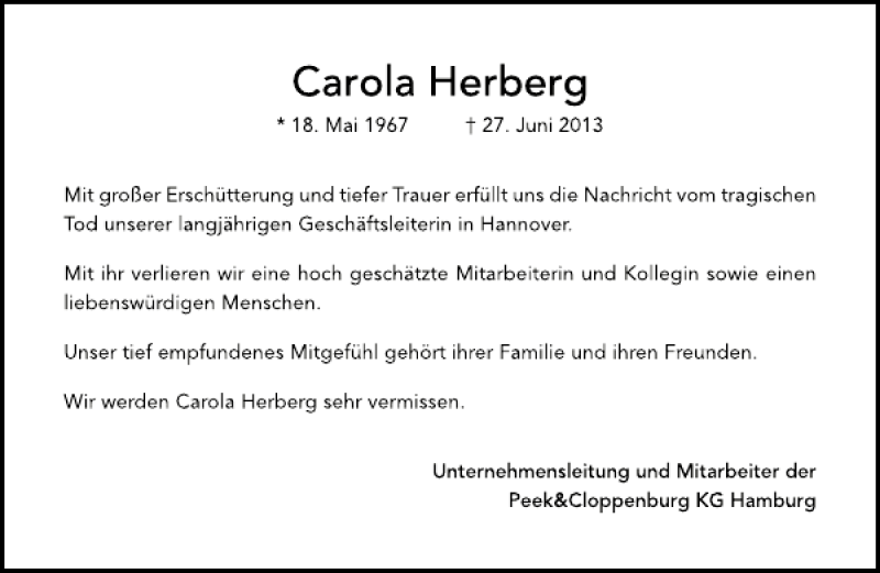  Traueranzeige für Carola Herberg vom 04.07.2013 aus HAZ/NP