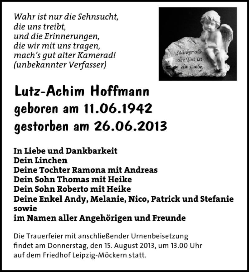  Traueranzeige für Lutz-Achim Hoffmann vom 06.07.2013 aus Leipziger Volkszeitung