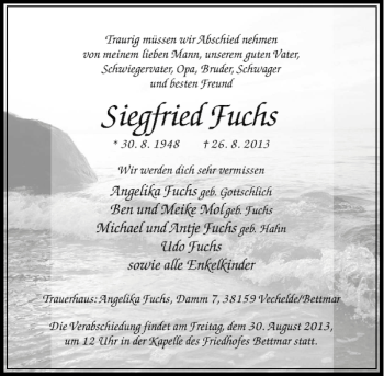 Traueranzeige von Siegfried Fuchs von Peiner Allgemeine Zeitung