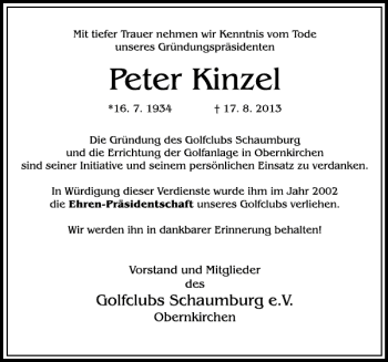 Traueranzeigen von Peter Kinzel | trauer-anzeigen.de