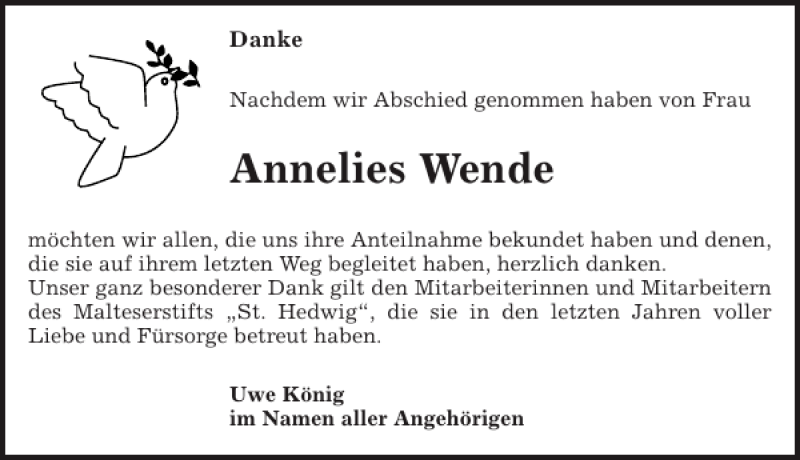  Traueranzeige für Annelies Wende vom 18.01.2014 aus Sächsische Zeitung