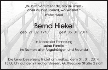 Traueranzeige von Bernd Hiekel von Sächsische Zeitung