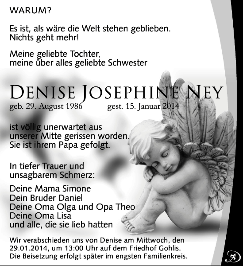  Traueranzeige für Denise Josephine Ney vom 25.01.2014 aus Leipziger Volkszeitung