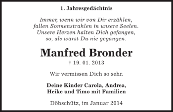 Traueranzeige von Manfred Bronder von Sächsische Zeitung