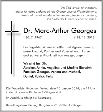 Traueranzeige von Marc-Arthur Georges von Göttinger Tageblatt