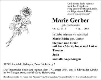 Traueranzeigen von Marie Gerber | trauer-anzeigen.de