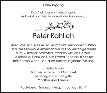 Traueranzeige von Peter Kahlich von Sächsische Zeitung