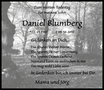 Traueranzeige von Daniel Blumberg von Kieler Nachrichten / Segeberger Zeitung