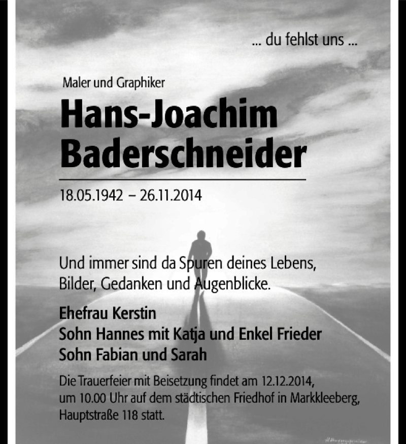  Traueranzeige für Hans-Joachim Baderschneider vom 06.12.2014 aus Leipziger Volkszeitung