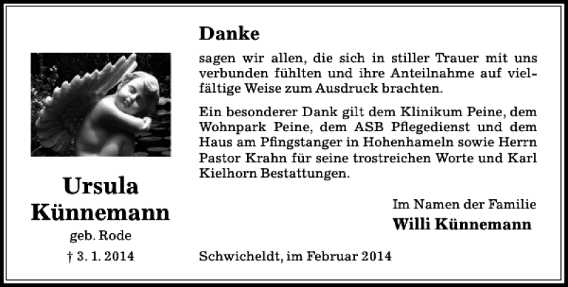  Traueranzeige für Ursula Künnemann vom 08.02.2014 aus Peiner Allgemeine Zeitung