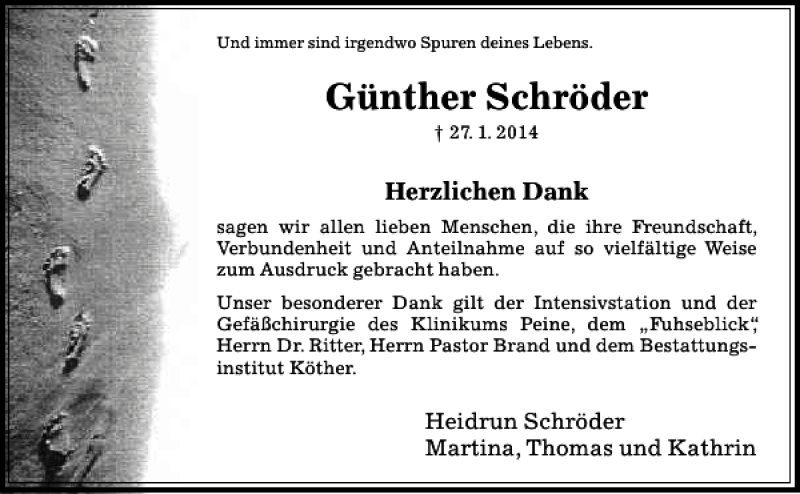  Traueranzeige für Günther Schröder vom 08.03.2014 aus Peiner Allgemeine Zeitung