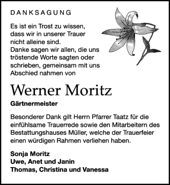 Traueranzeige von Werner Moritz von Leipziger Volkszeitung