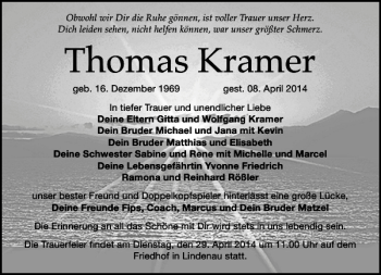 Traueranzeige von Thomas Kramer von Leipziger Volkszeitung