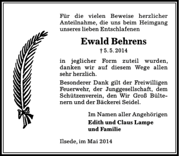 Traueranzeige von Ewald Behrens von Peiner Allgemeine Zeitung