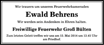Traueranzeige von Ewald Behrens von Peiner Allgemeine Zeitung