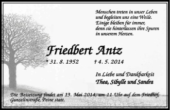 Traueranzeige von Friedbert Antz von Peiner Allgemeine Zeitung