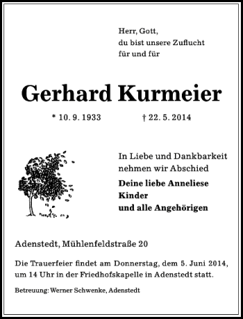 Traueranzeige von Gerhard Kurmeier von Peiner Allgemeine Zeitung