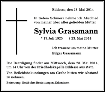 Traueranzeige von Sylvia Grassmann von Peiner Allgemeine Zeitung