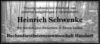 Traueranzeige von Heinrich Schwenke von Peiner Allgemeine Zeitung