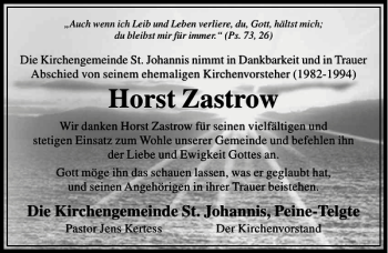 Traueranzeige von Horst Zastrow von Peiner Allgemeine Zeitung