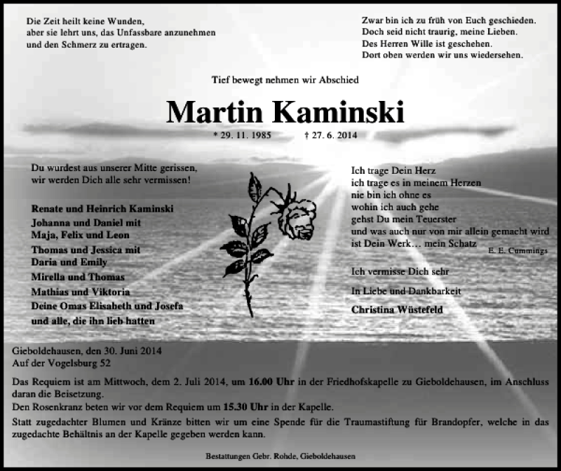  Traueranzeige für Martin Kaminski vom 30.06.2014 aus Göttinger Tageblatt