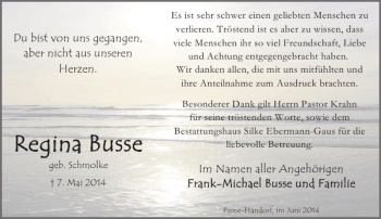 Traueranzeige von Regina Busse von Peiner Allgemeine Zeitung