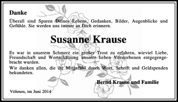 Traueranzeige von Susanne Krause von Peiner Allgemeine Zeitung