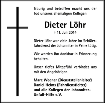 Traueranzeige von Dieter Löhr von Peiner Allgemeine Zeitung