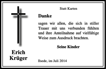 Traueranzeige von Erich Krüger von Peiner Allgemeine Zeitung