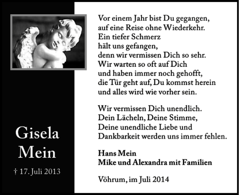  Traueranzeige für Gisela  vom 17.07.2014 aus Peiner Allgemeine Zeitung