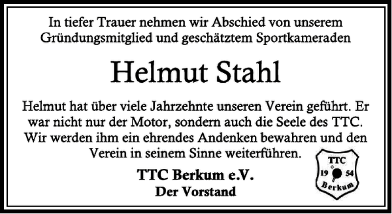  Traueranzeige für Helmut Stahl vom 07.07.2014 aus Peiner Allgemeine Zeitung