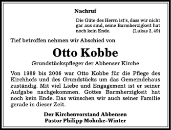 Traueranzeige von Otto Kobbe von Peiner Allgemeine Zeitung