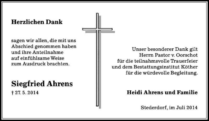  Traueranzeige für Siegfried Ahrens vom 05.07.2014 aus Peiner Allgemeine Zeitung