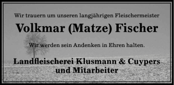 Traueranzeige von Volkmar Matze Fischer von Peiner Allgemeine Zeitung