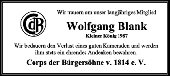 Traueranzeige von Wolfgang Blank von Peiner Allgemeine Zeitung