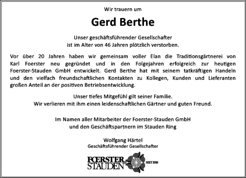  Traueranzeige für Gerd Berthe vom 16.08.2014 aus MAZ-Trauer.de