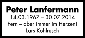 Traueranzeige von Peter Lanfermann von HAZ/NP