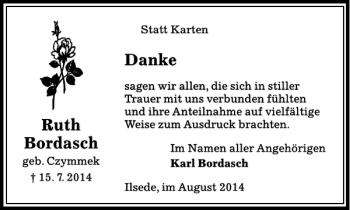 Traueranzeige von Ruth Bordasch von Peiner Allgemeine Zeitung