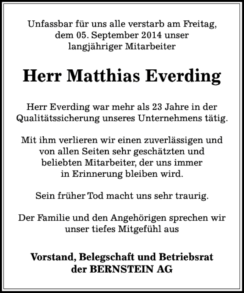 Traueranzeigen von Matthias Everding | trauer-anzeigen.de