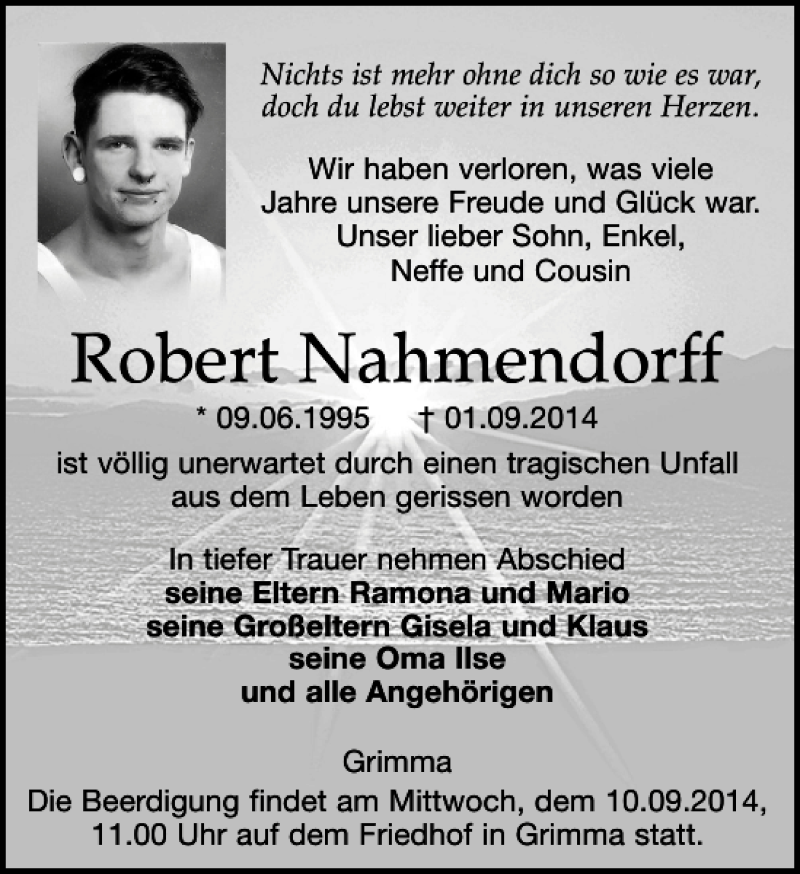  Traueranzeige für Robert Nahmendorff vom 06.09.2014 aus Leipziger Volkszeitung