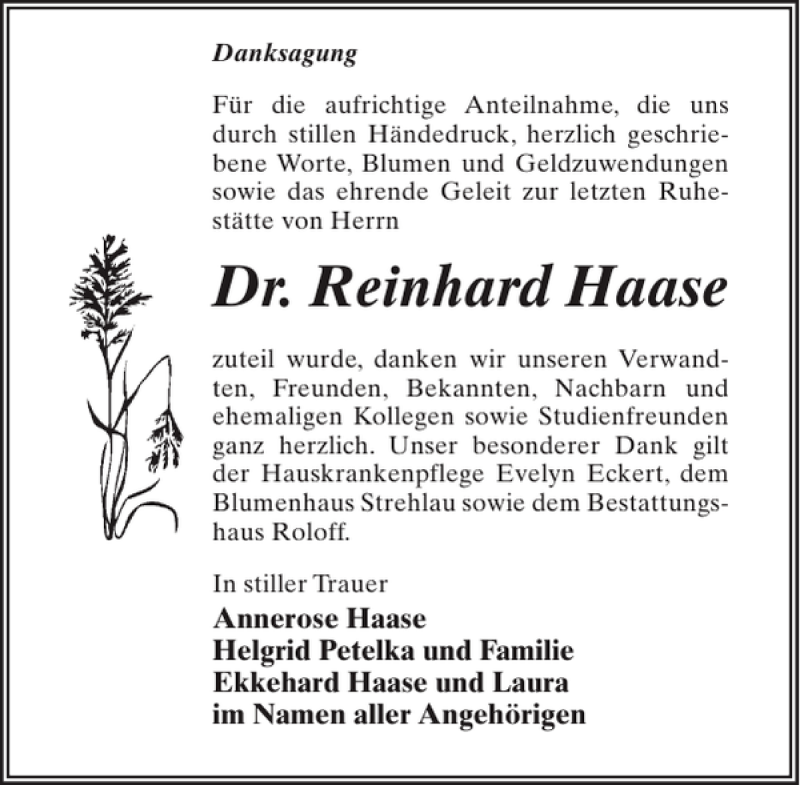 Traueranzeigen Von Dr. Reinhard Haase | Trauer-anzeigen.de