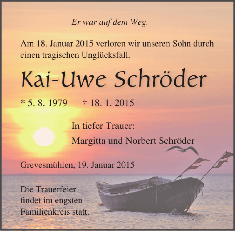  Traueranzeige für Kai-Uwe Schröder vom 21.01.2015 aus Ostsee-Zeitung