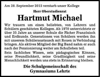 Traueranzeige von Hartmut Michael von HAZ/NP